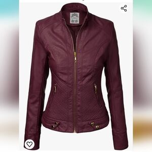 Womens Faux Leather Zip Up Moto Biker Jacket With Stitching Detail